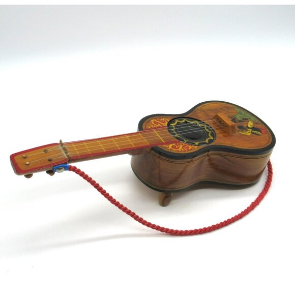 Guitar Shaped Musical Jewelry Box Works Hand Painted Wood Y Viva España - Picture 6 of 16